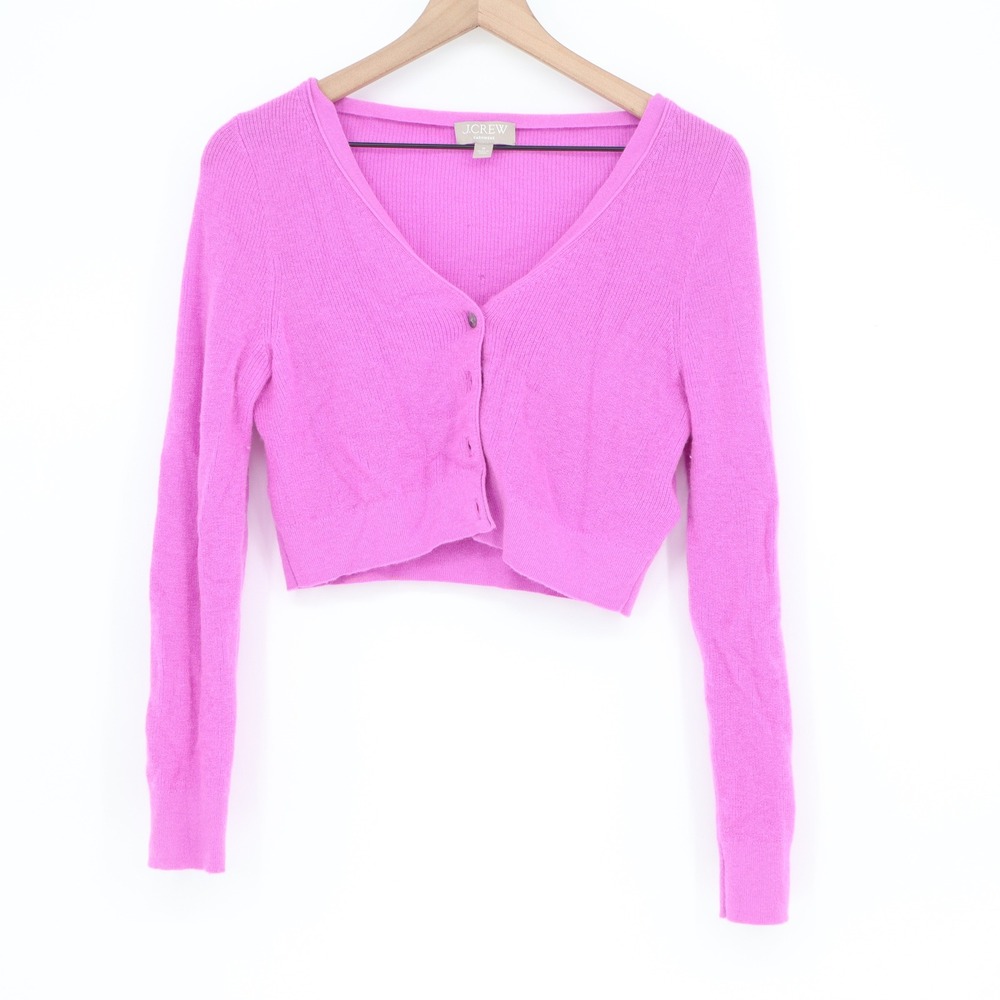J.Crew Cashmere Cardigan Womens M Pink Cropped Button-Down Fair With Flaw